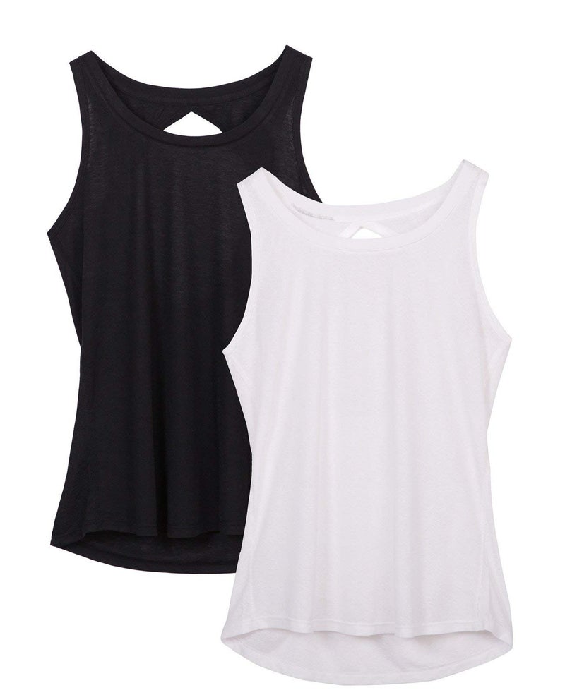 icyzone Yoga Tops Activewear Workout Clothes Open Back Fitness Racerback Tank Tops for Women (S, Black/White) - Image 1